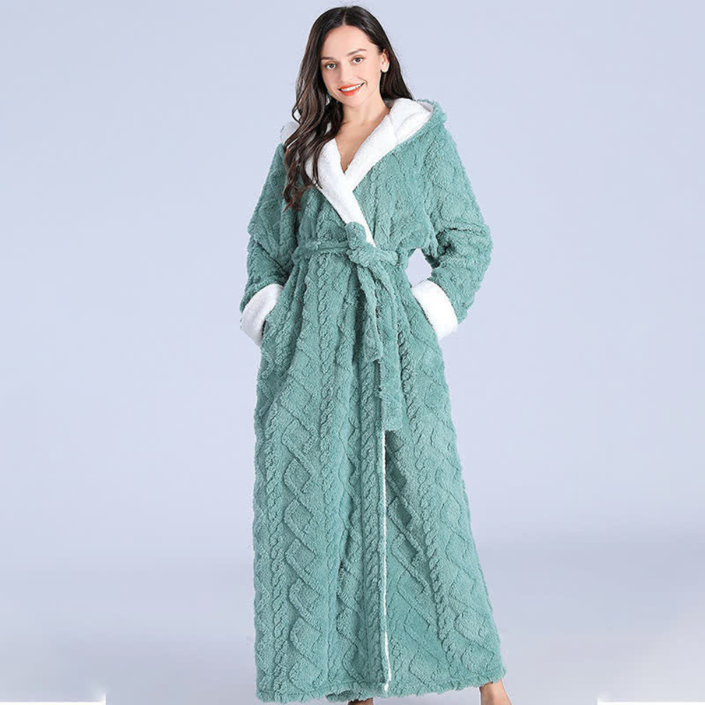 Dicker warmer langer Kapuzenbademantel für Damen