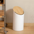 Minimalist Durable Swing-Top Trash Bin with Wooden Lid
