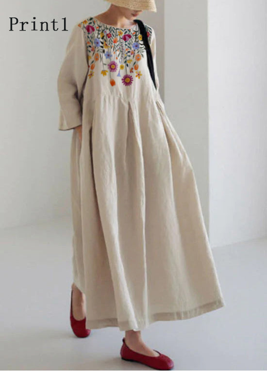 Women's Casual Patchwork Loose Midi Dress with Pockets