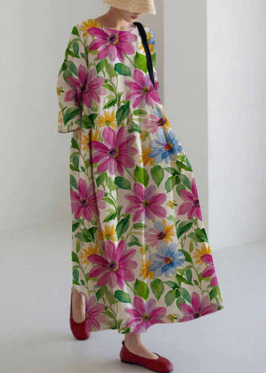 Women's Casual Patchwork Loose Midi Dress with Pockets