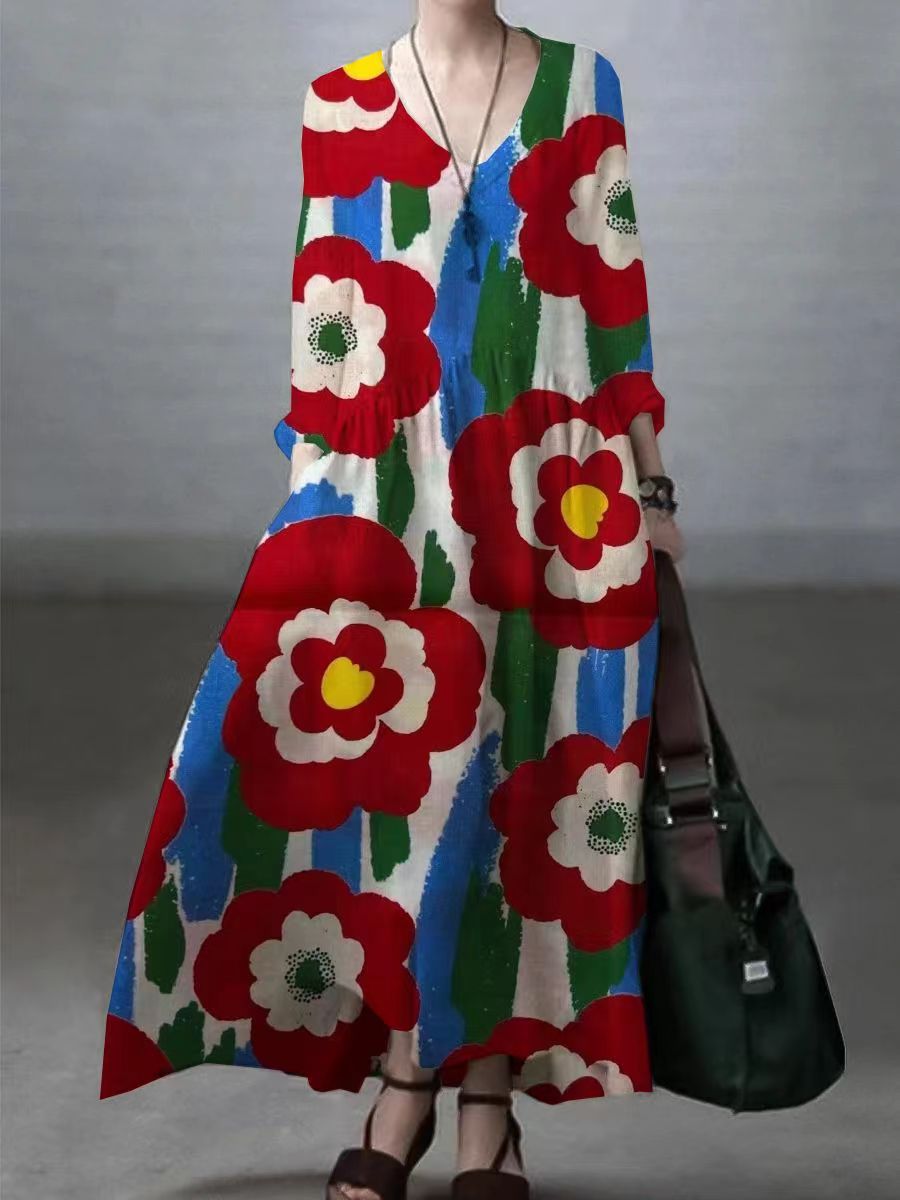 Vestito da donna casual maxi taglio ampio con scollo a V per tutti i giorni