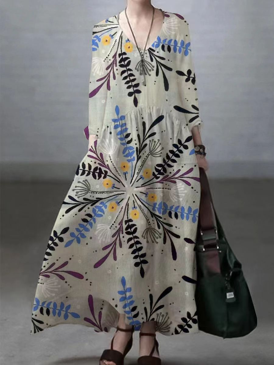Vestito da donna casual maxi taglio ampio con scollo a V per tutti i giorni