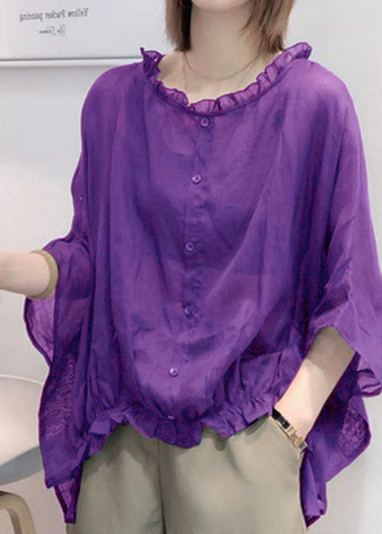 Women's Blouse with Elbow-Length Sleeve, Loose with Ruffles