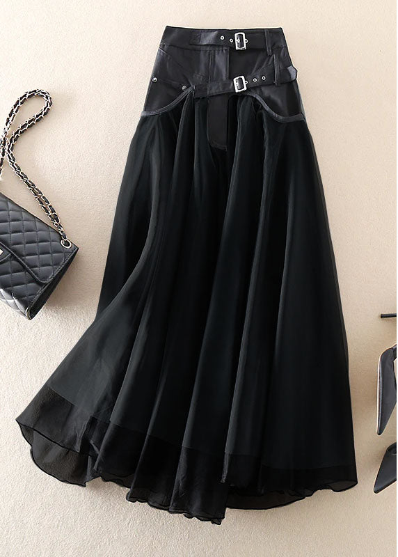Women's Midi Skirt Patchwork Gray Loose Fit