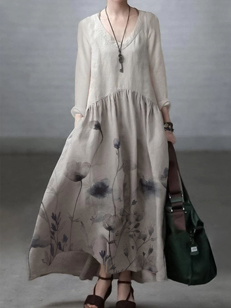 Vestito da donna casual maxi taglio ampio con scollo a V per tutti i giorni