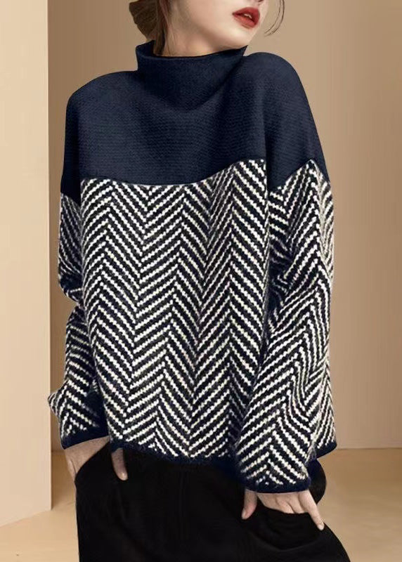 Women's Winter Sweater Khaki Patchwork Turtleneck Fit