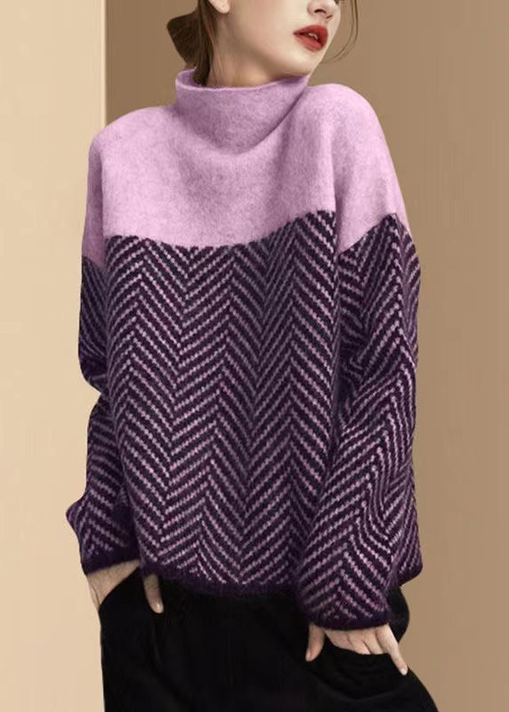 Women's Winter Sweater Khaki Patchwork Turtleneck Fit