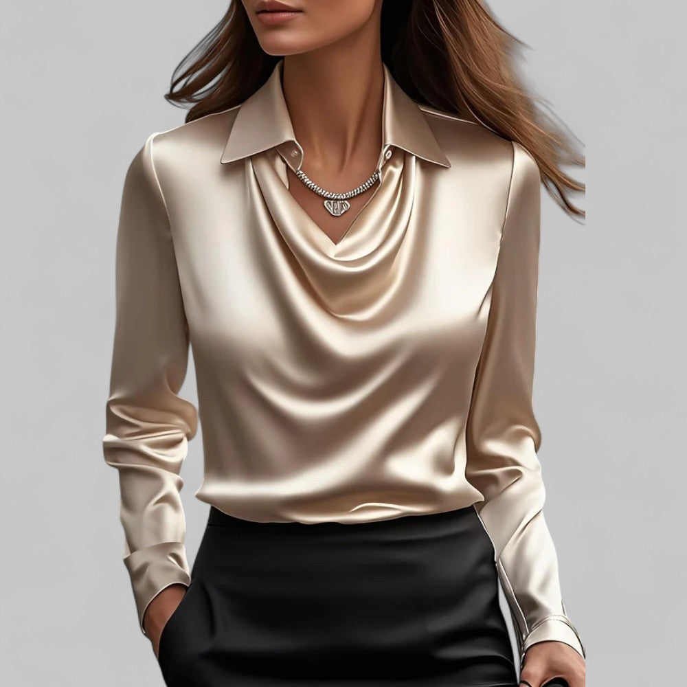 Women's blouse Long sleeve Draped neckline Elegant style