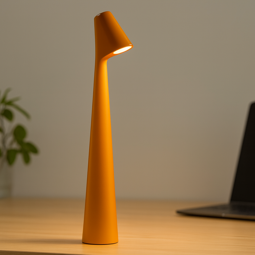Compact wireless LED table lamp with brightness adjustment