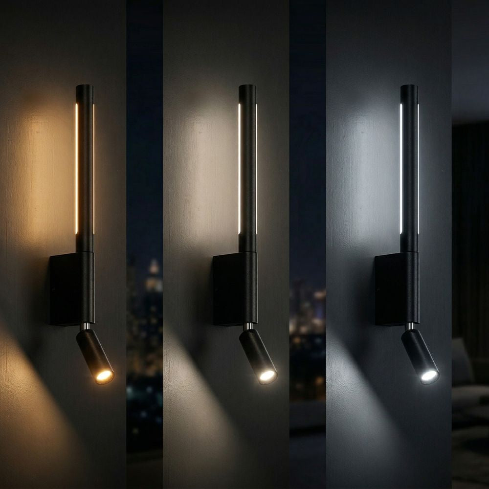 LED wall lamp with double light beam effect for living spaces