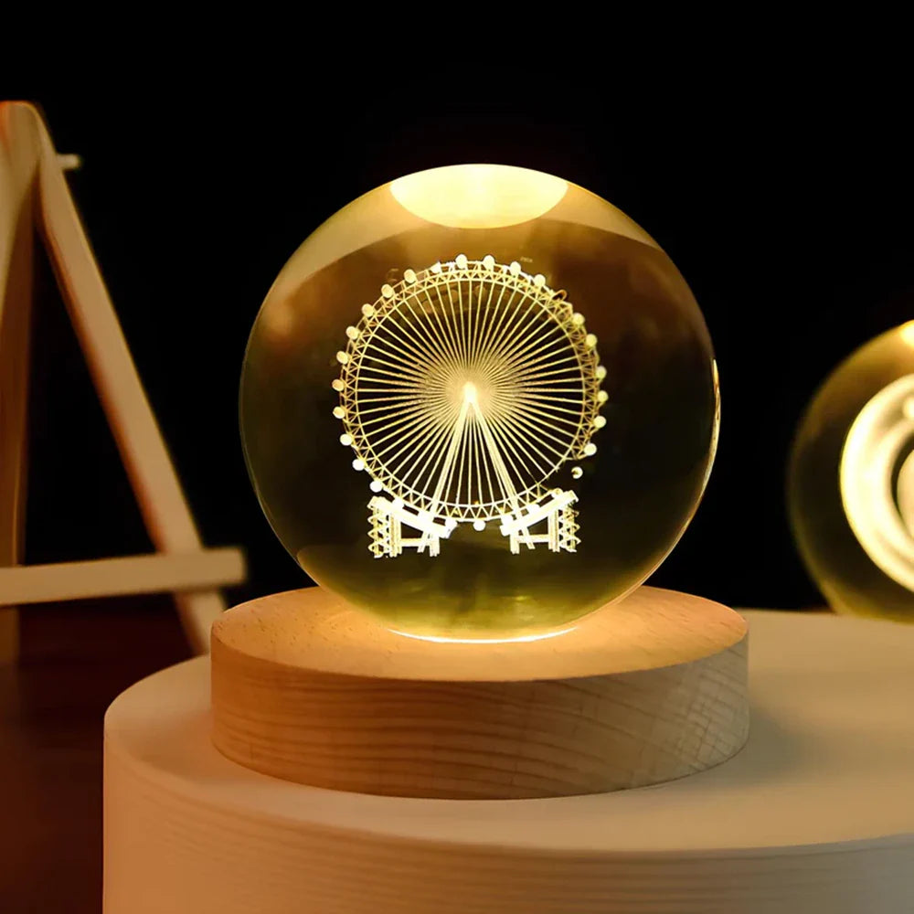 Sfera di cristallo 3D pianeta LED luminosa decorativa