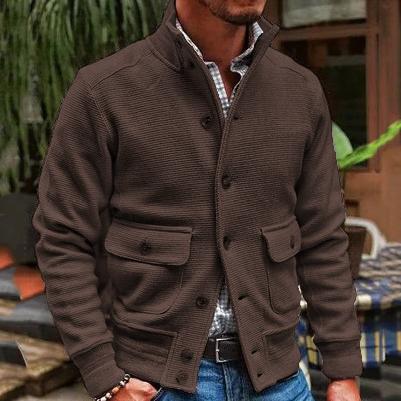 Giacca da uomo stile motociclista colore uniforme con collo alto