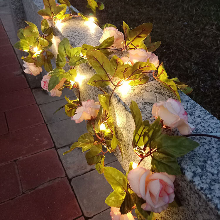 Waterproof outdoor LED lamp with rose-shaped string lights