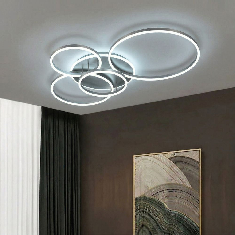 Black, modern, round LED ceiling lamp for recessed mounting – interior lighting