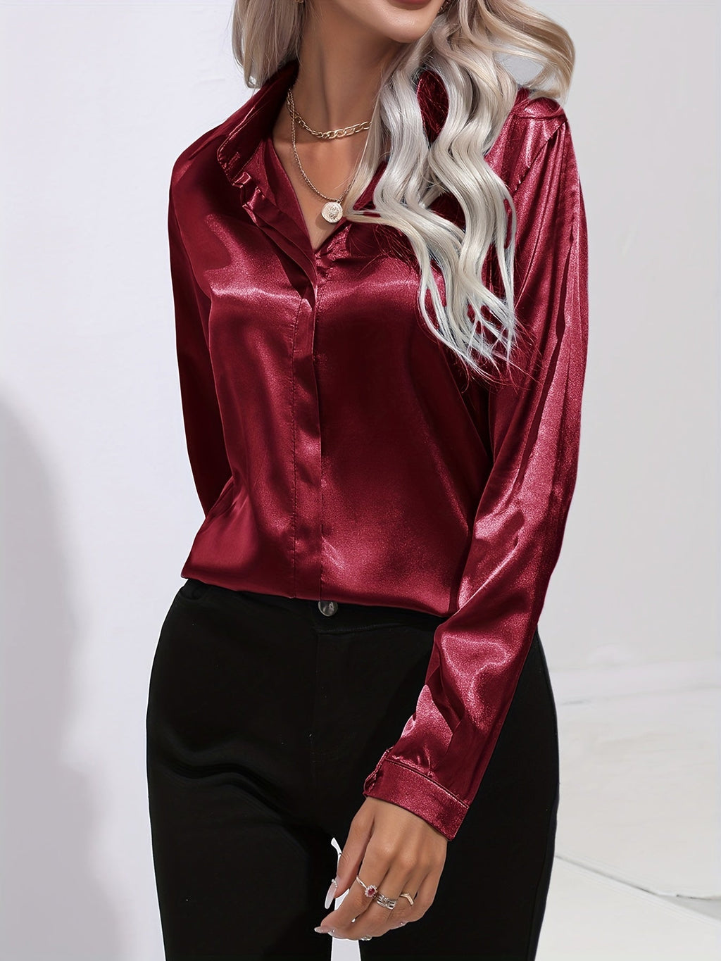 Blusa da donna con bottoni manica lunga stile casual