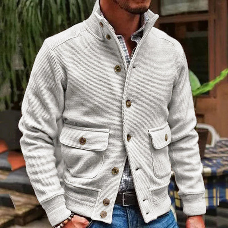 Giacca da uomo stile motociclista colore uniforme con collo alto