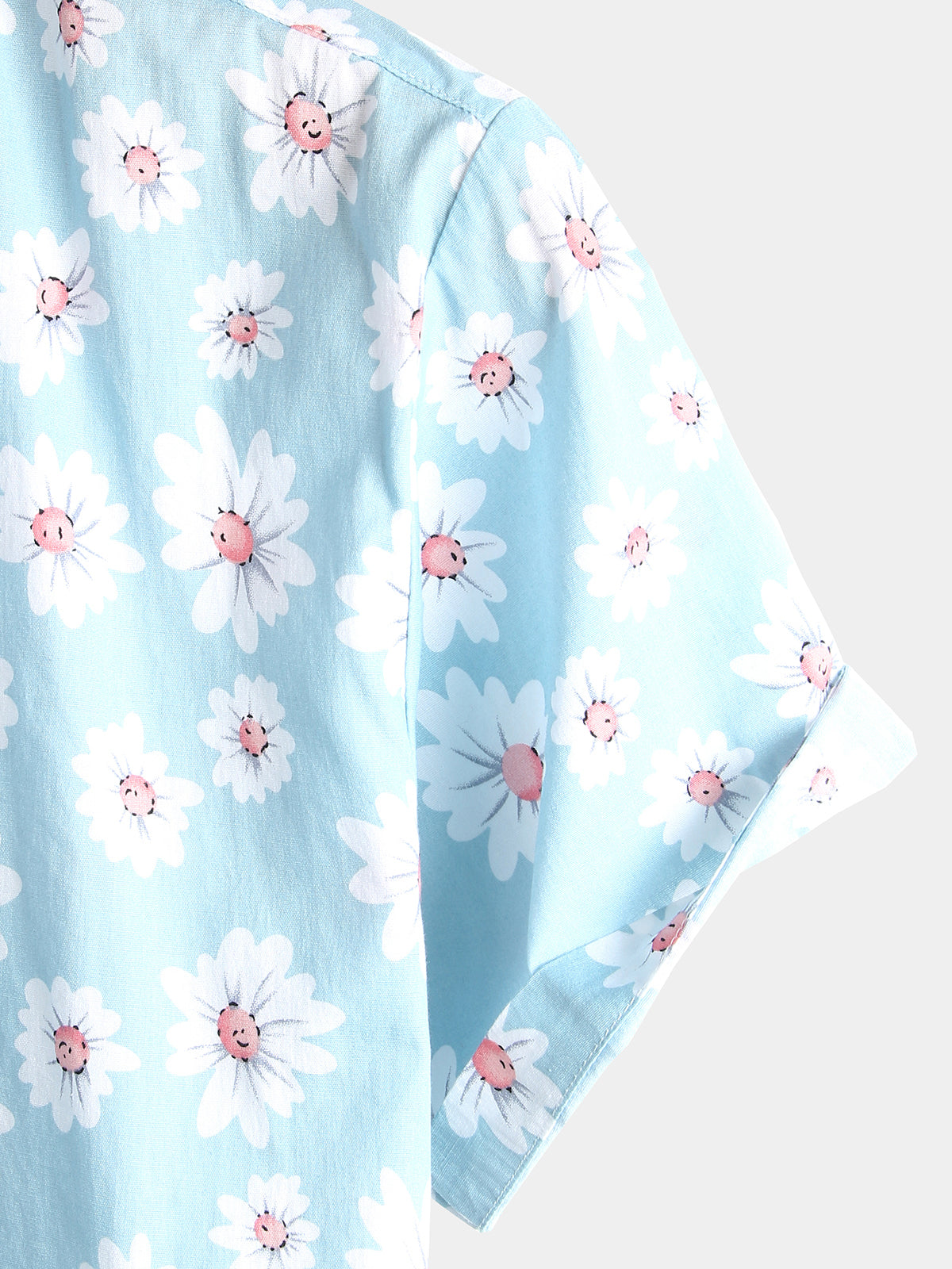 Herrenblaues Urlaubshemd mit Blumenmuster und Knopfleiste