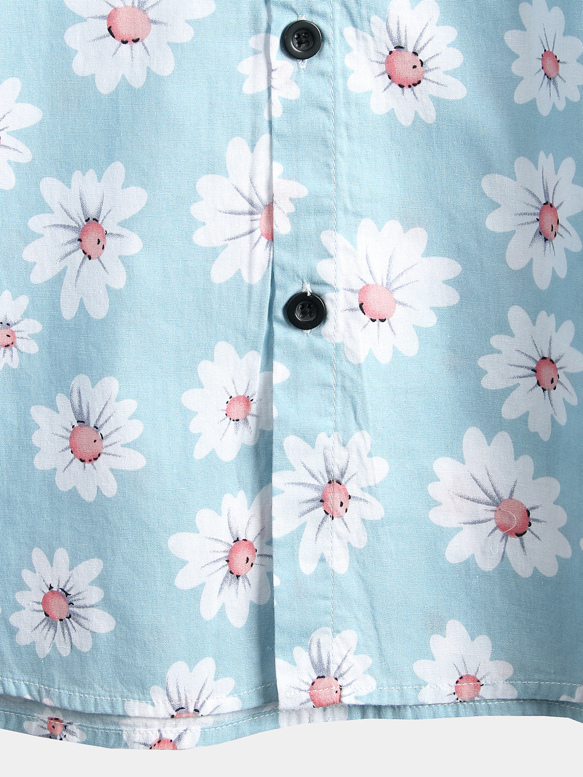 Herrenblaues Urlaubshemd mit Blumenmuster und Knopfleiste