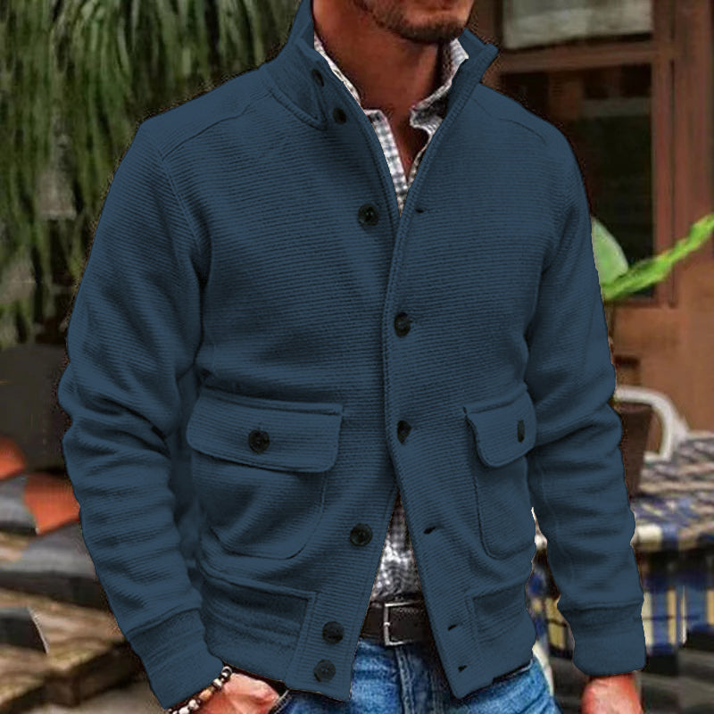 Giacca da uomo stile motociclista colore uniforme con collo alto