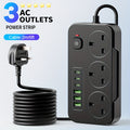 Cable alargador de corriente 9 en 1 con 3 tomas de CA y 6 puertos USB