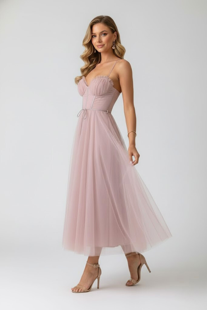 Abito Midi da Donna con Scollo a Cuore per Occasioni Speciali