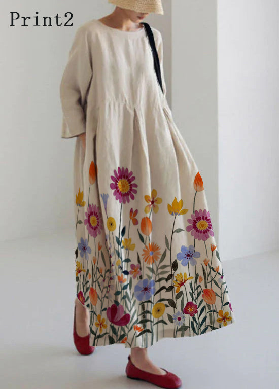 Women's Casual Patchwork Loose Midi Dress with Pockets