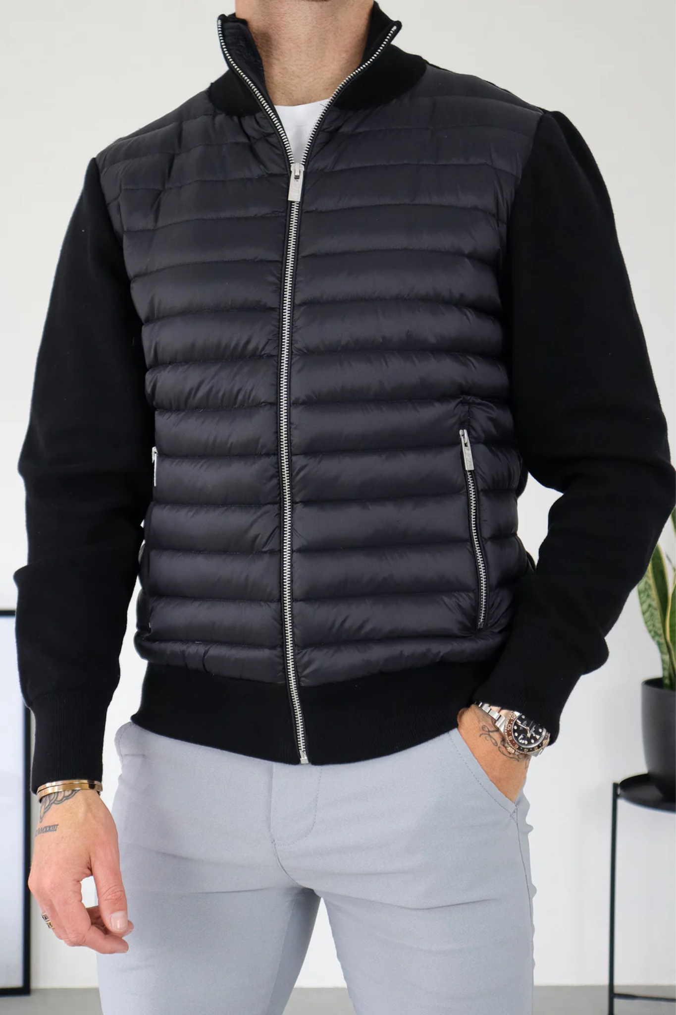 Giacca leggera da uomo stile ibrido trapuntato aderente
