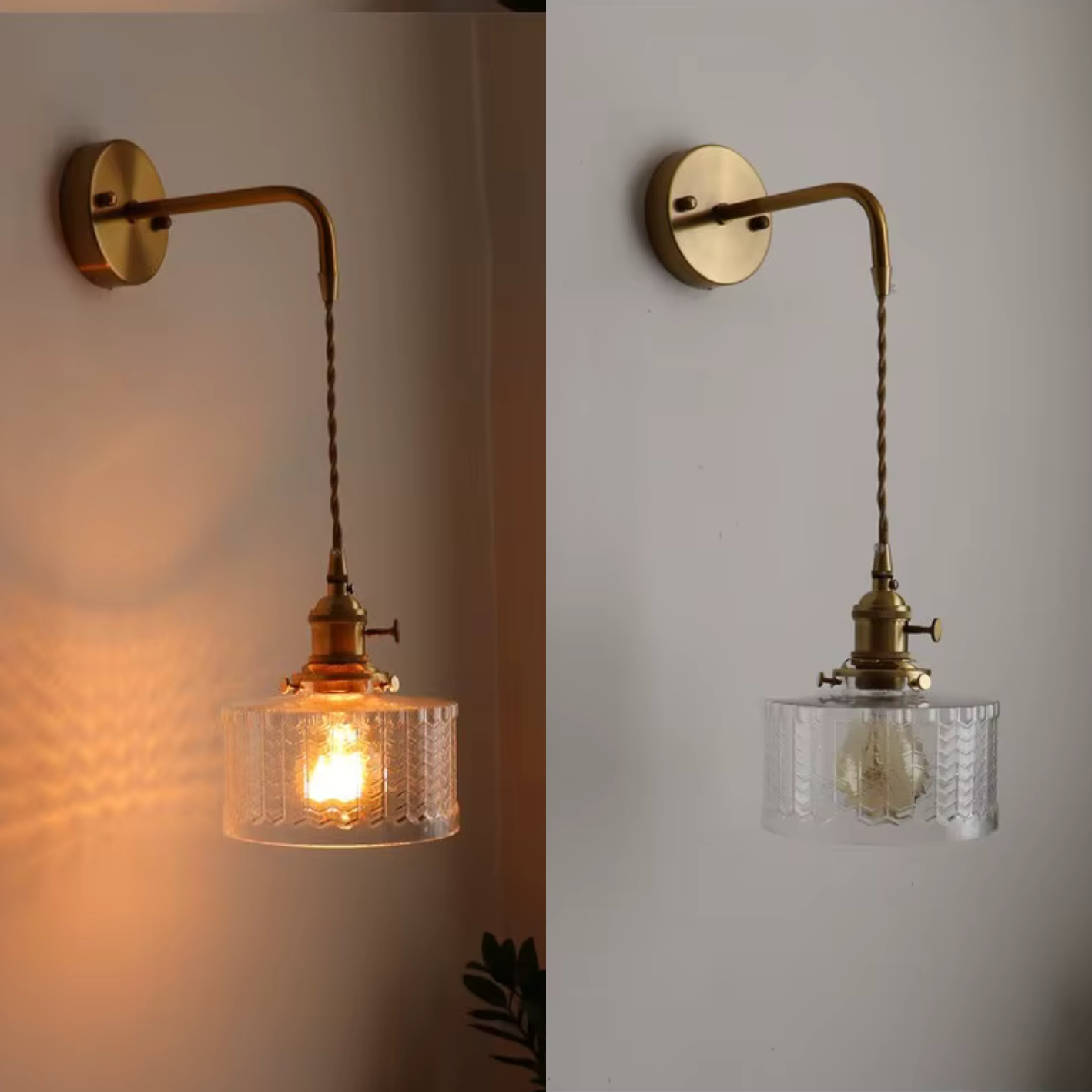Applique LED stile giapponese vetro verde cornice in rame