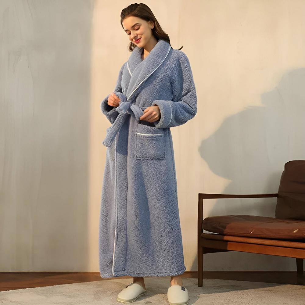 Accappatoio unisex versatile con collo a scialle, cintura in vita e tasche