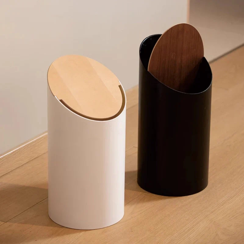Minimalistyczny Wytrzymały kosz na śmieci Swing-Top z drewnianą pokrywą