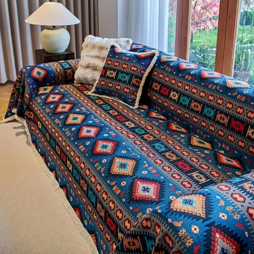 Housse de canapé boho aux couleurs géométriques vives et élégantes