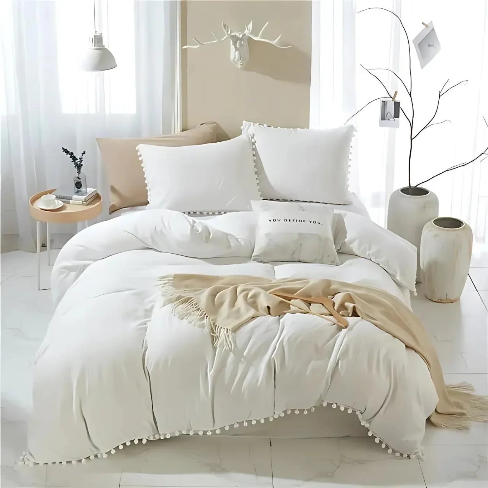 Minimalist Nordic Pom-Pom Bedding Set Quilt