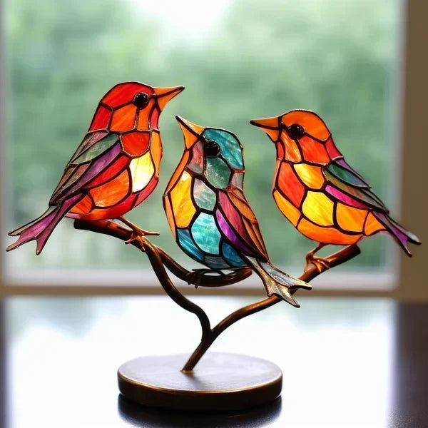 Colorful stained glass bird suncatcher decoration