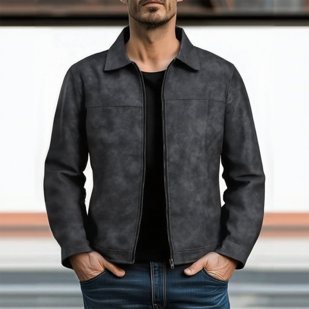 Chaqueta de motociclista para hombre con cremallera, prenda de abrigo informal entallada