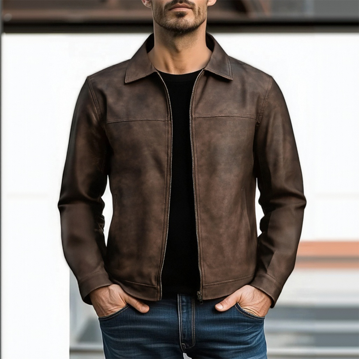 Giacca da moto da uomo con zip aderente abbigliamento esterno quotidiano