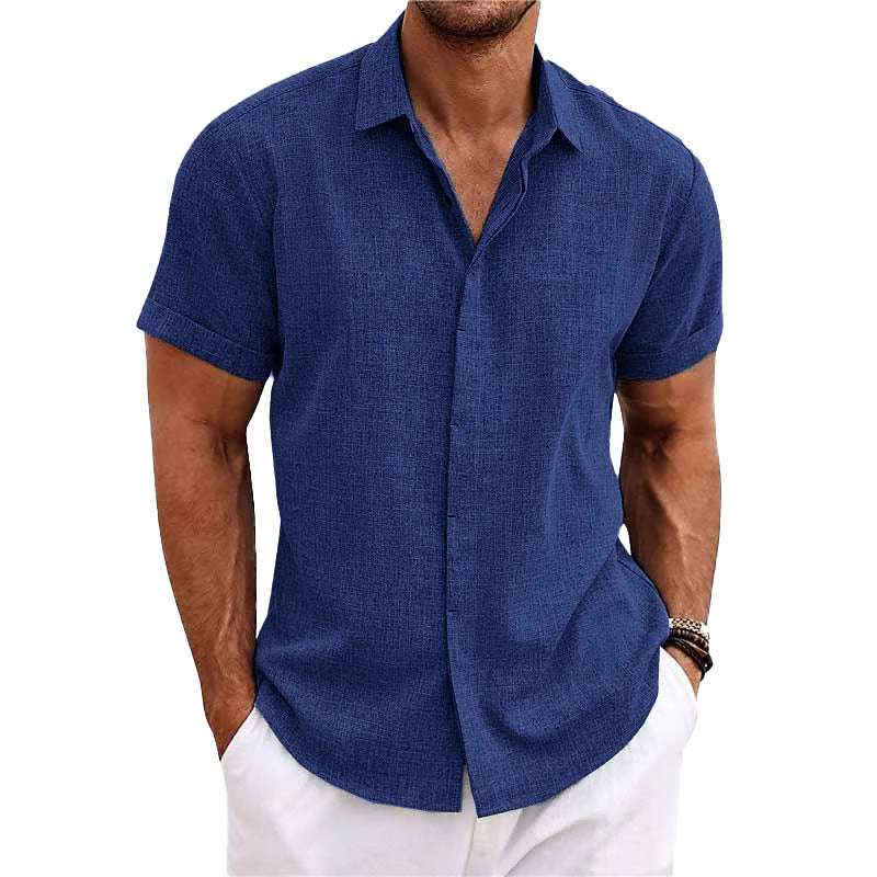 Chemise décontractée pour homme avec col, manches courtes lisses