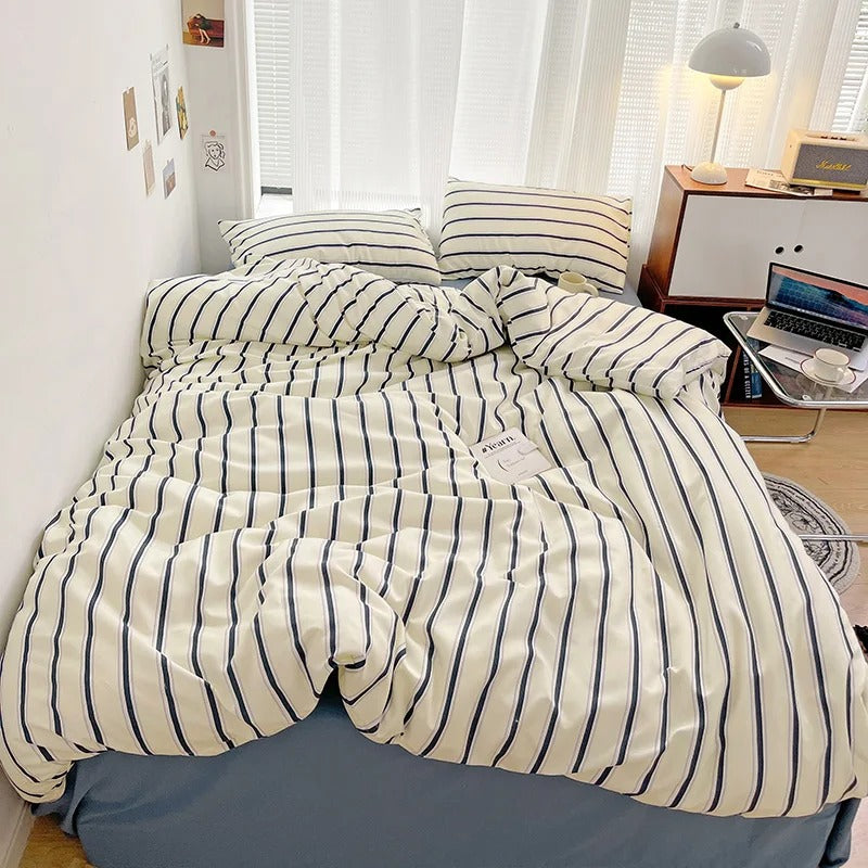 Parure de lit intemporelle et douillette à rayures
