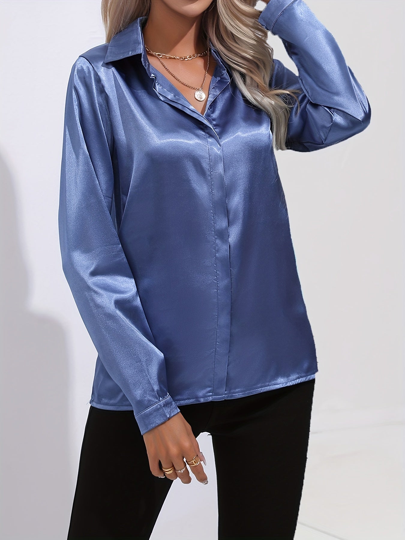 Blusa da donna con bottoni manica lunga stile casual
