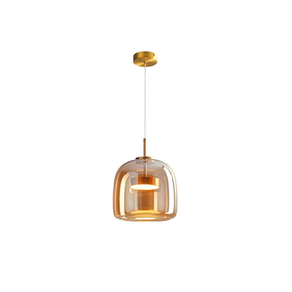 Plafonnier de style rétro avec triple abat-jour en verre et éclairage LED réglable