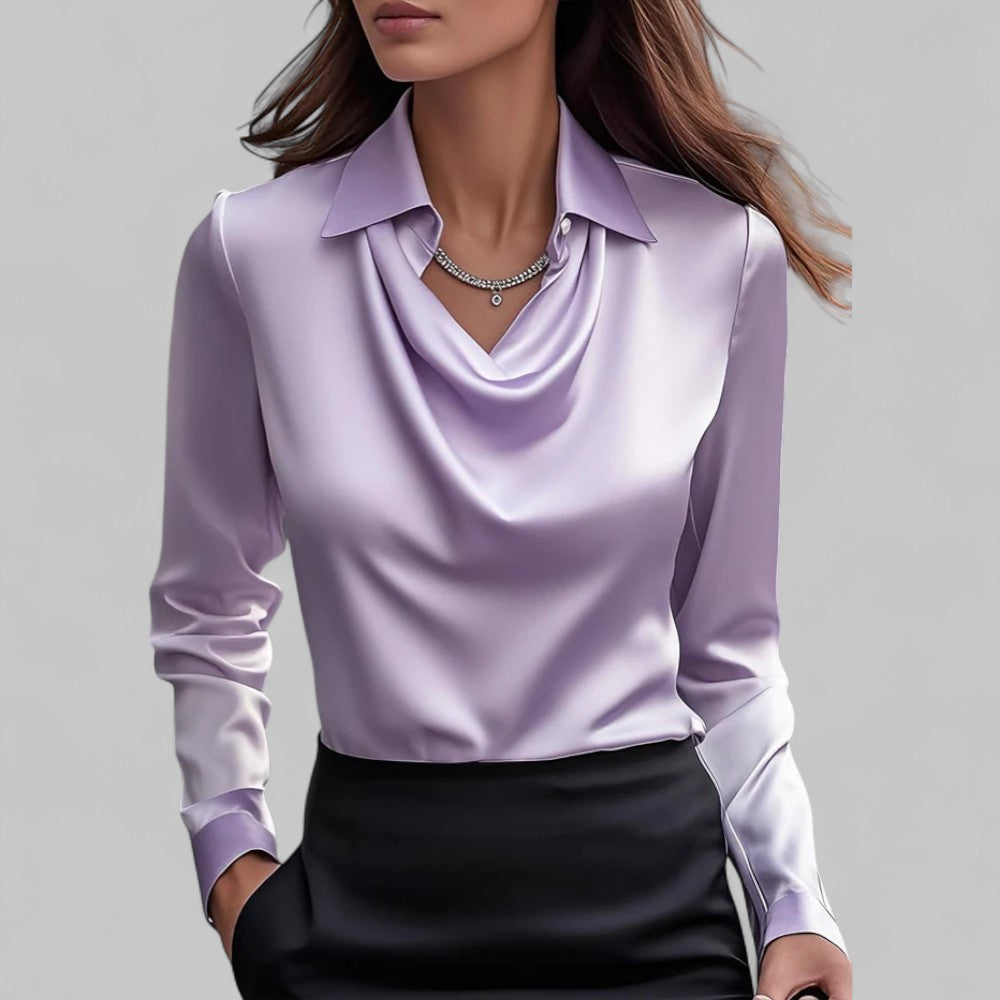 Women's blouse Long sleeve Draped neckline Elegant style