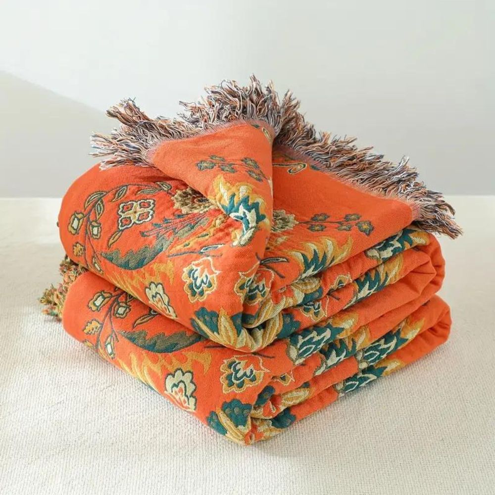Plaid rustique réversible à motif floral pour la maison