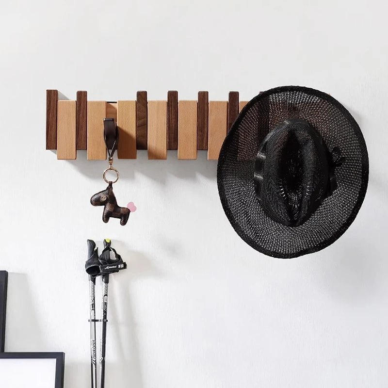 Appendiabiti da parete in legno versatile con ganci pieghevoli – stile pianoforte