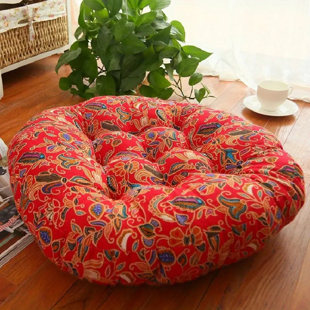 Coussin rond bohème douillet – assise polyvalente pour la méditation et le yoga