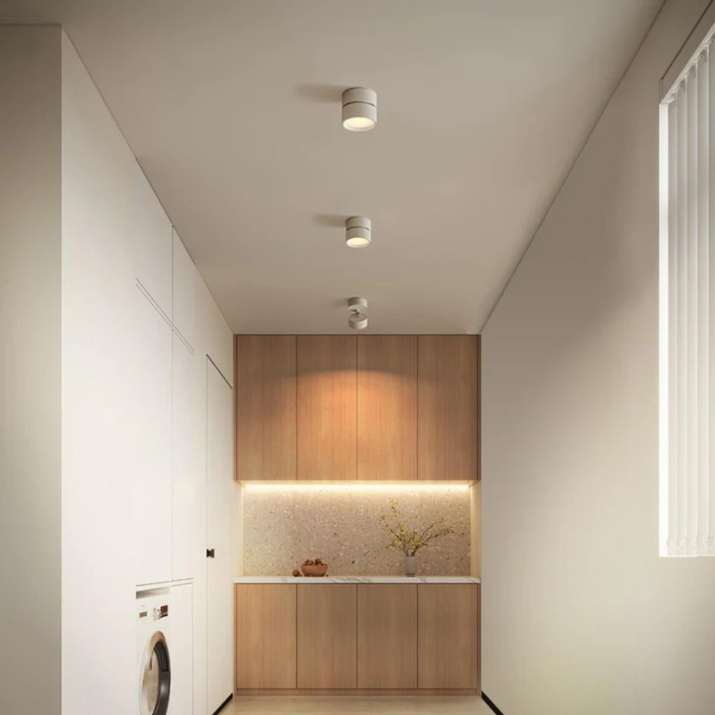 Adjustable compact LED ceiling lamp with a single light point