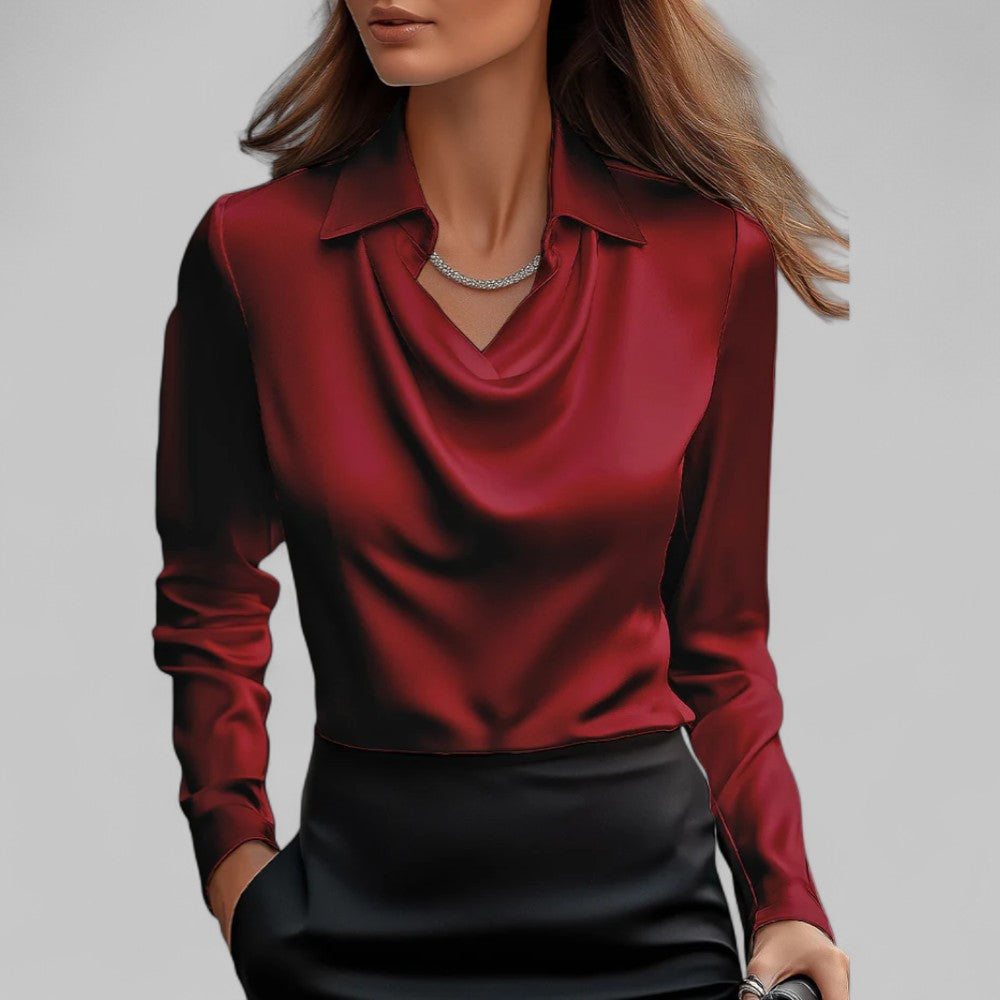 Women's blouse Long sleeve Draped neckline Elegant style