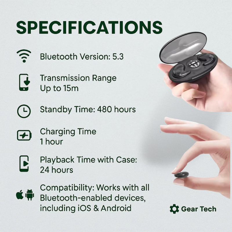 Niewidoczne bezprzewodowe słuchawki do spania dla osób śpiących na boku