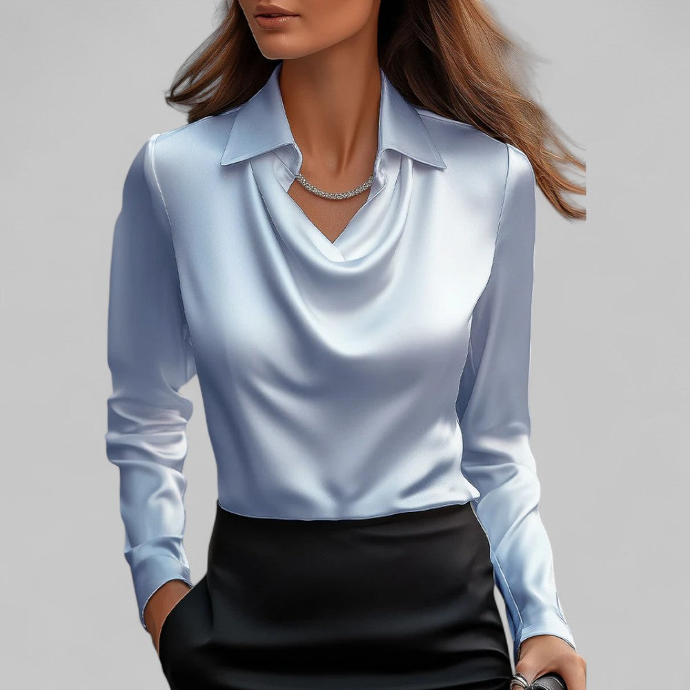 Women's blouse Long sleeve Draped neckline Elegant style