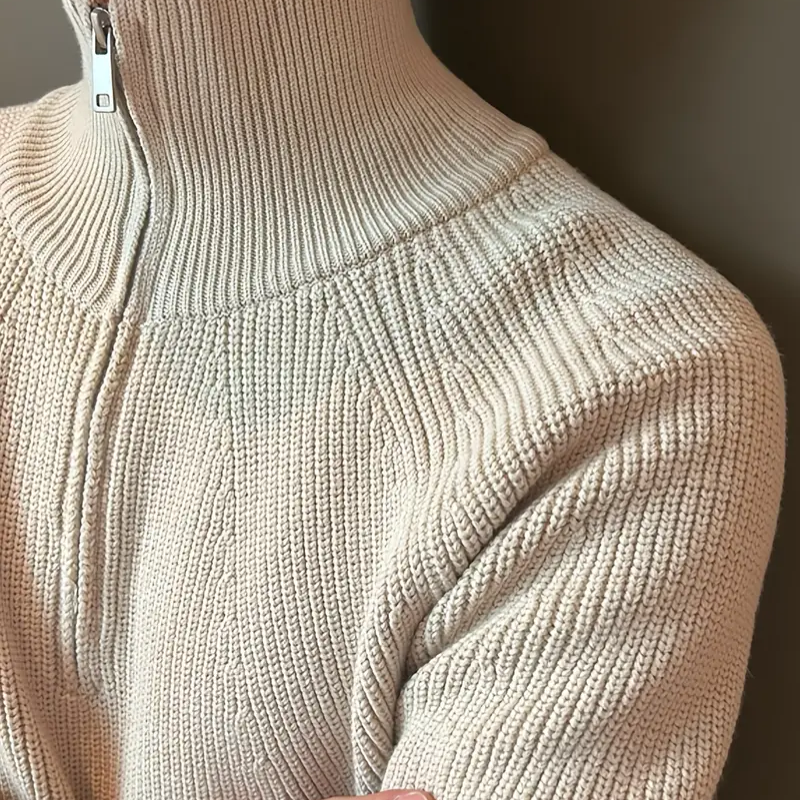 Męski sweter z zamkiem do połowy prążkowany długi rękaw styl casual