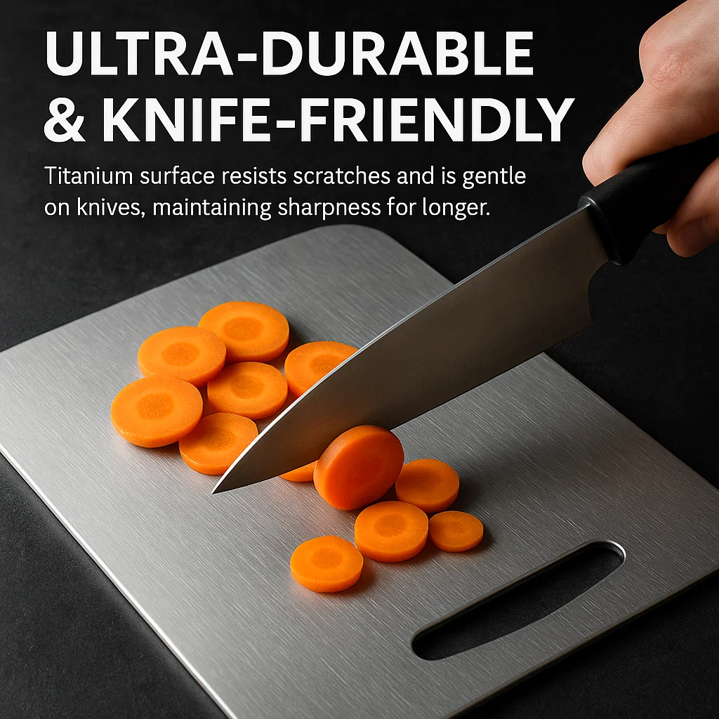 Safe Durable Non-Porous Titanium Cutting Board for Kitchen Use