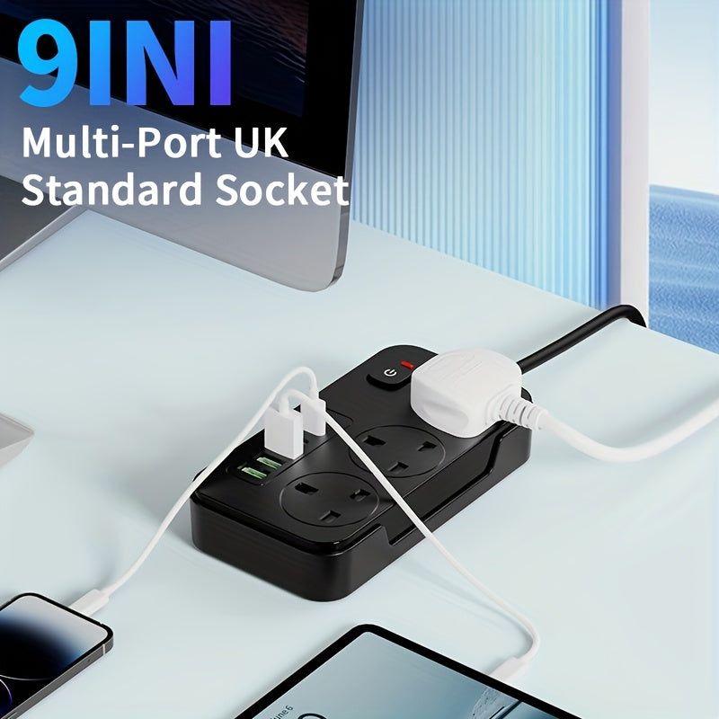 Prolunga Elettrica 9 in 1 con 3 Prese AC e 6 Porte USB